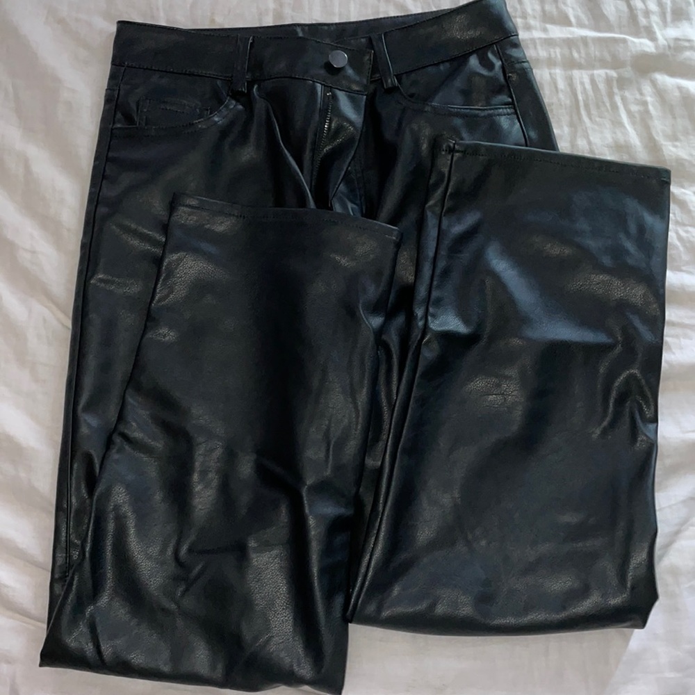 H&M wide leg leather pants